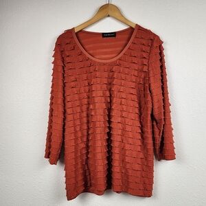Travel Elements Ruffled Tiered Layers 3/4 Sleeve Burnt Orange Blouse Top Size XL